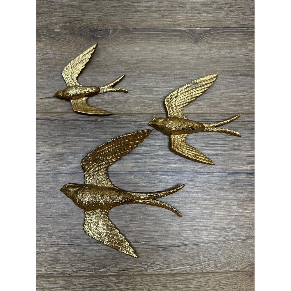 Vintage Syroco Gold Swallow Wall Decor, Set Of 3 Hollywood Regency Plastic